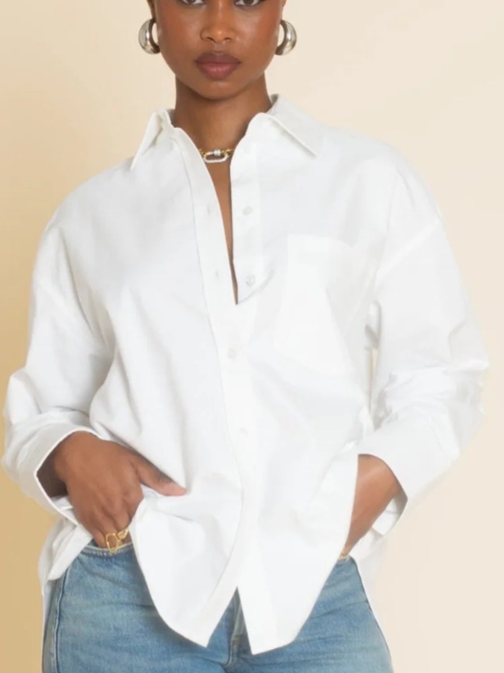 Joelle Meaghan Maxine Oversized White Button Down Shirt Size L/XL